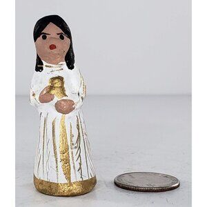 Mexican Clay Pottery Small Girl Figurine White Gold